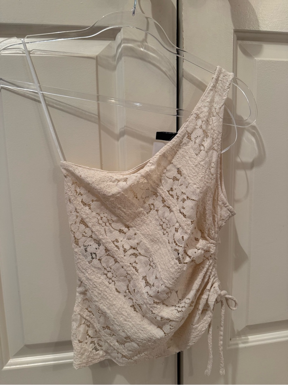 H&M Lace One-Shoulder Wrap Top in Cream